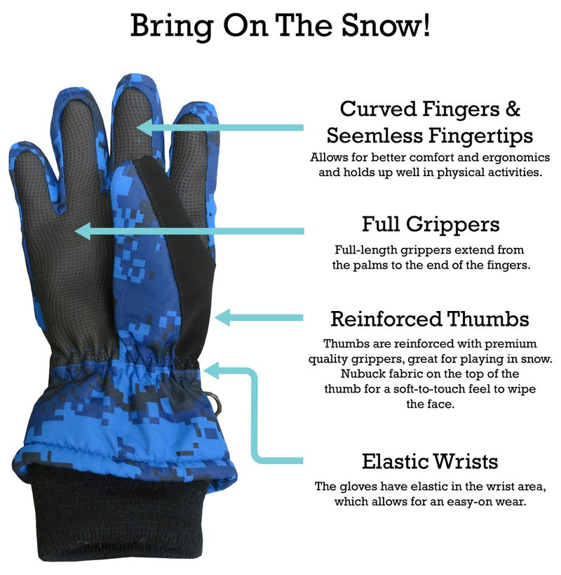 N'Ice Caps Kids Waterproof Winter Thinsulate Warm Gloves (Blue Digital Camo, 10-12 Years) - Image 4